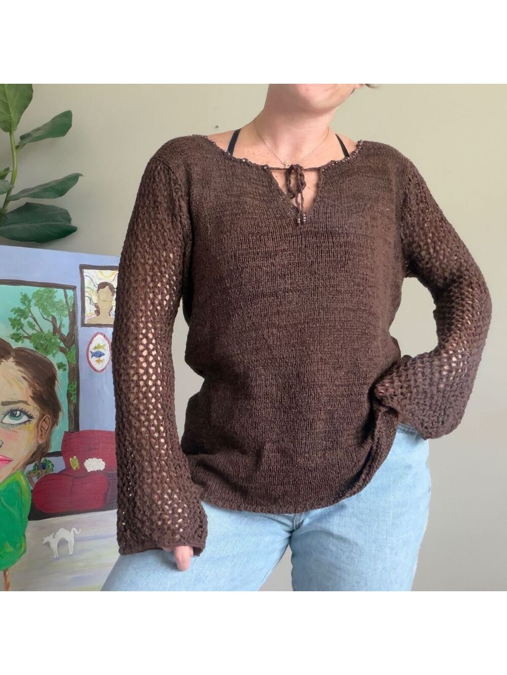 Brown crochet long sleeve Vintage 90s